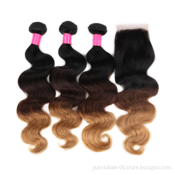 T1b/4/30  T1b/4/27 Ombre Body Wave Bundles 3 Tone Human Hair Weave Bundles With Closure